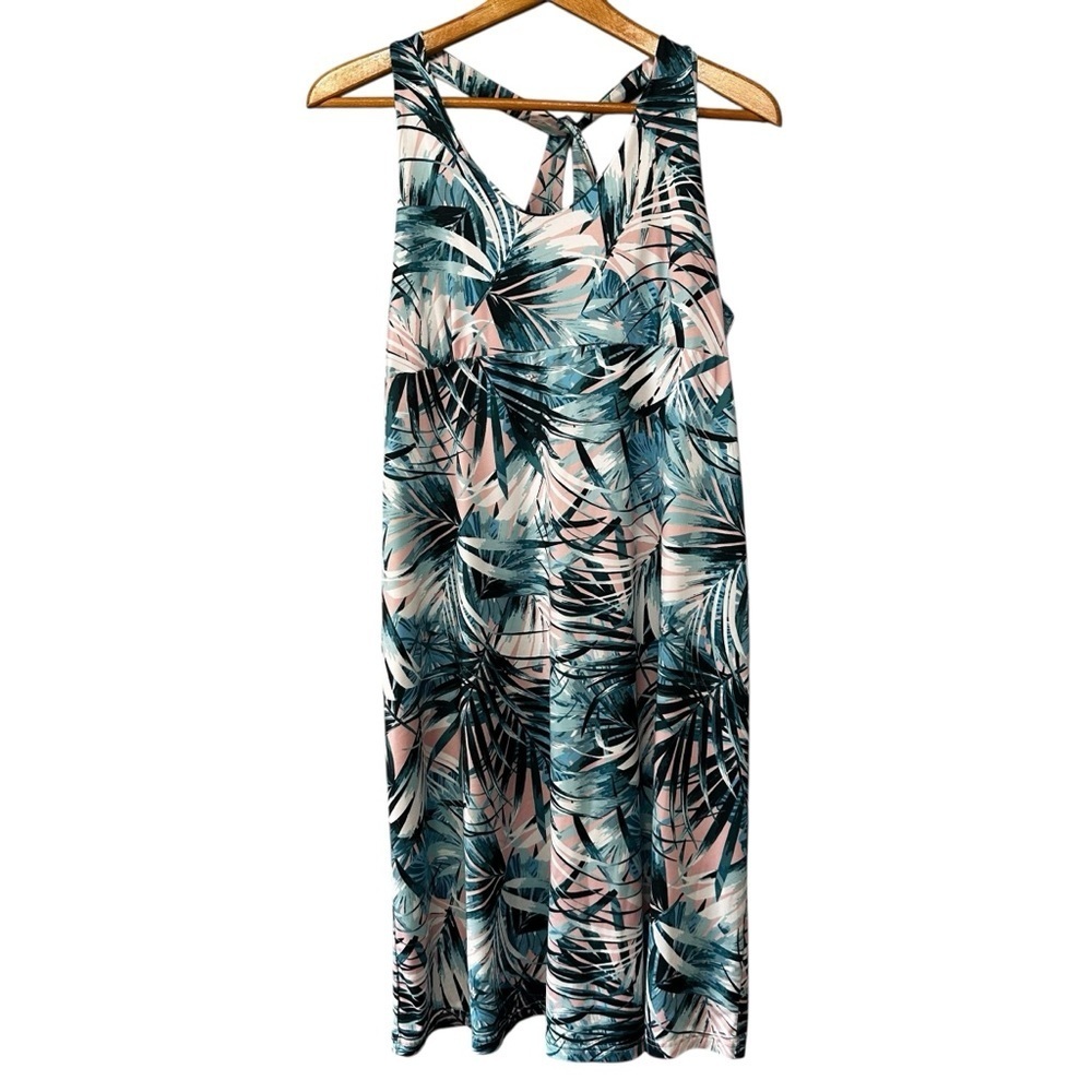 Silver Bait Blue Pink Floral Hawaiian Leaf Print Scoop Neck Mini Dress Sz XL